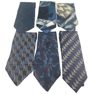 Lot of 6 Gold Blue Paisley Floral Solid Vintage and Modern Mens Neck Ties